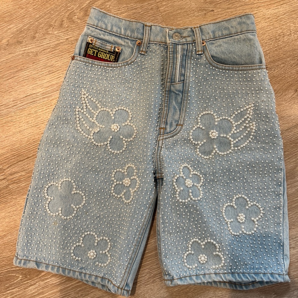 Vintage Gazoz Get Group High Waisted denim Shorts Pearl Flowers  Size 28